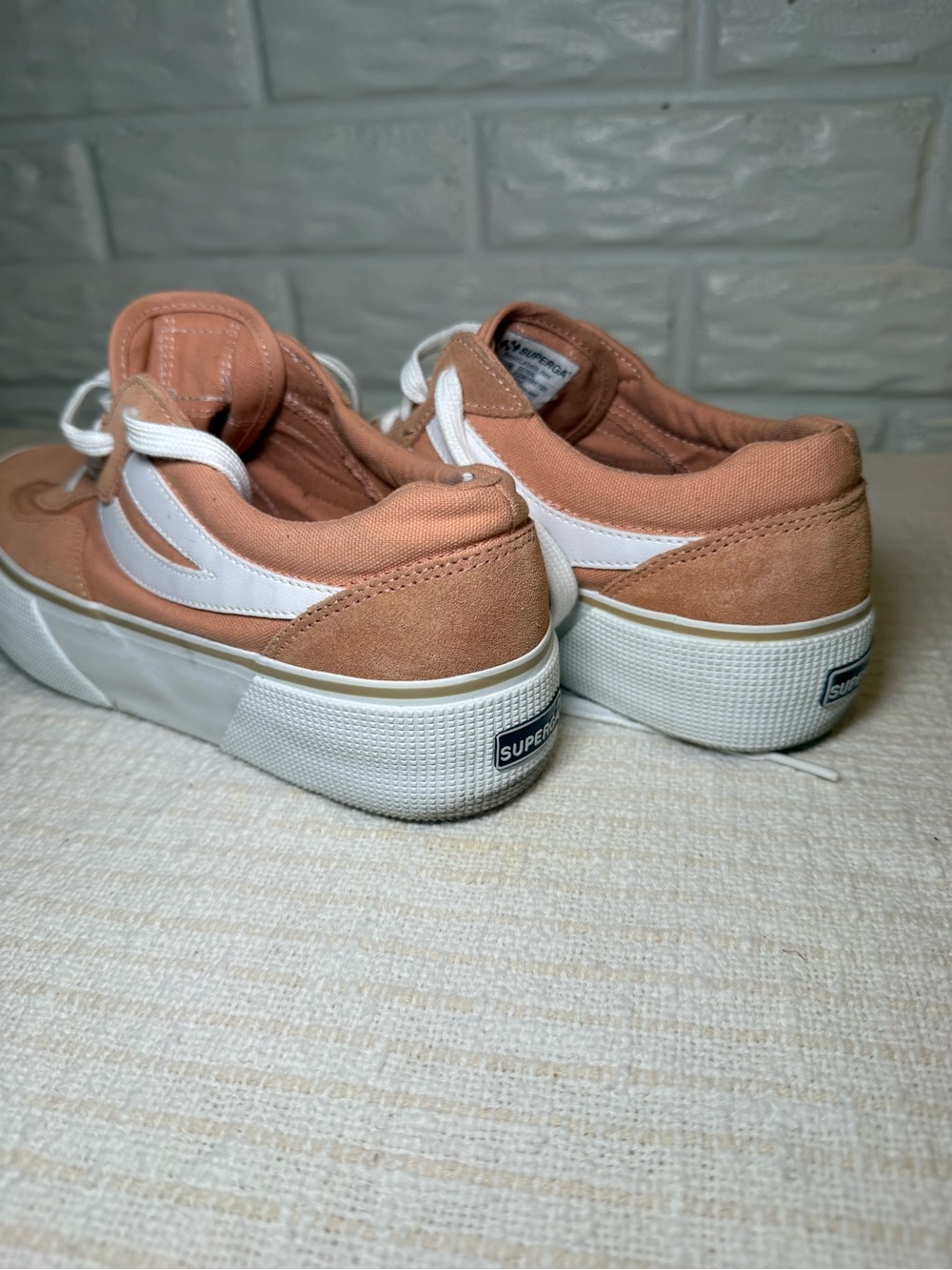 Superga Peach Suede Low-Top Sneakers with White Stripe